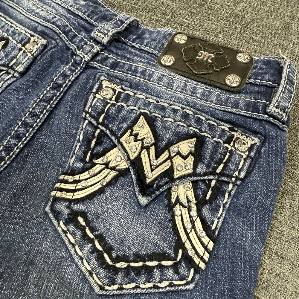Miss Me Skinny Jeans Women's 14 (26x30) Blue Low Rise Stretch Western Grunge